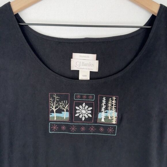 Vtg CJ Banks Dress Womens 18W Plus Black Midi Winter Nature Scene Modest Jumper - Picture 4 of 16